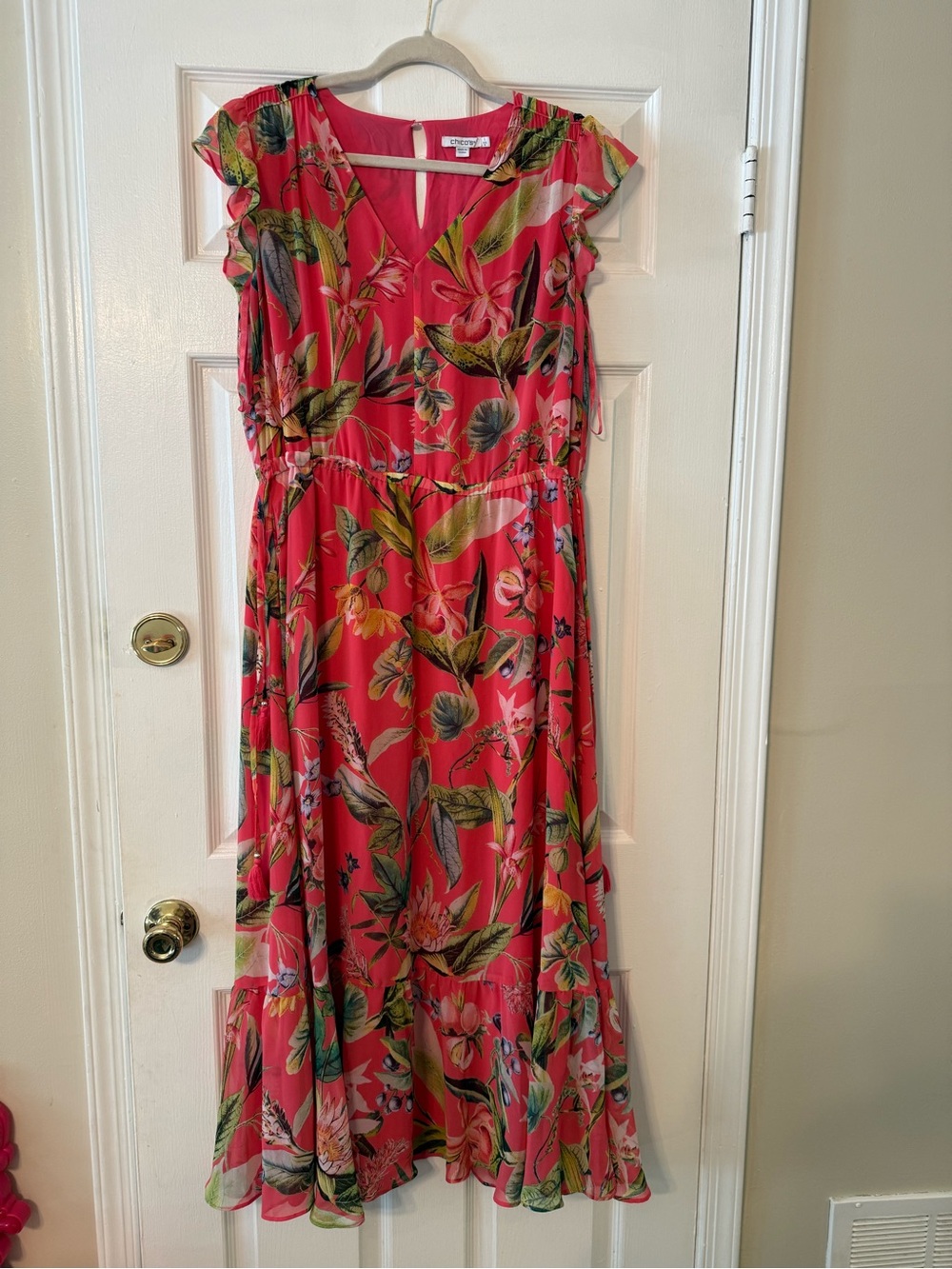 Chico's Coral Tropical Floral Maxi Dress